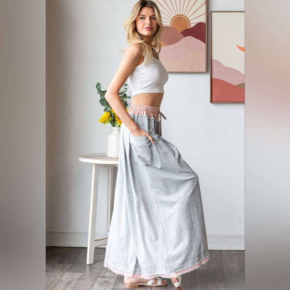 Oli & Hali WASHED TWOFER WAISTBAND WIDE LEG PANTS In H. GREY - Picture 3 of 7